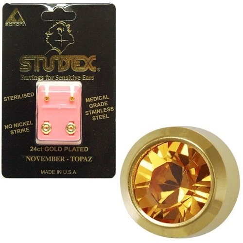 Birthstone Studs - Mini Bezel Gold - November / Topaz